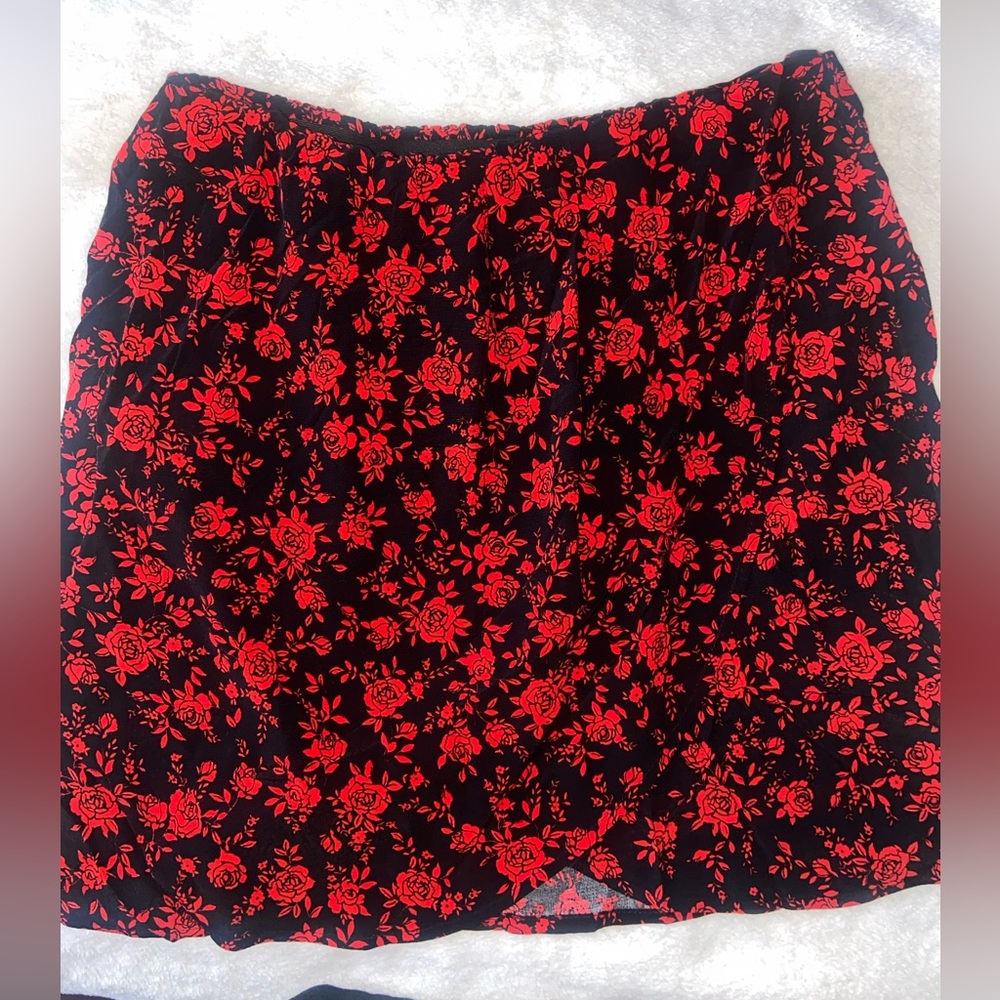 Flowy red floral pattern skirt